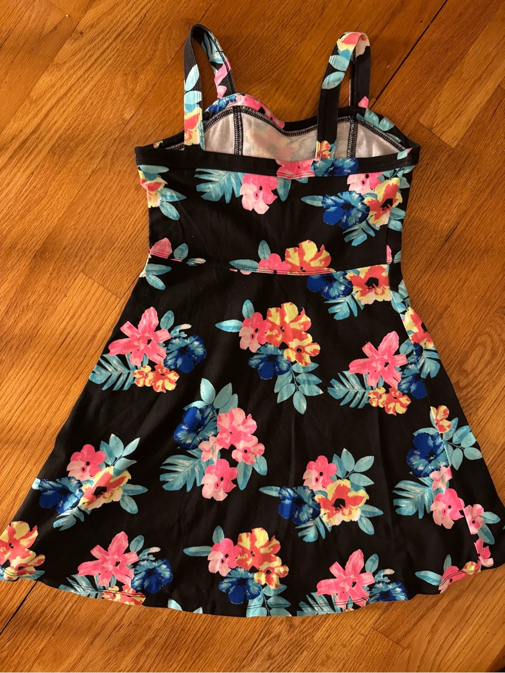Justice Black Floral Sundress with Pink, Blue and Yellow Flowers
